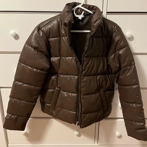 Chocolate Brown Faux Leather Jacket - Never Worn!